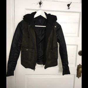 American Eagle leather and army green jacket