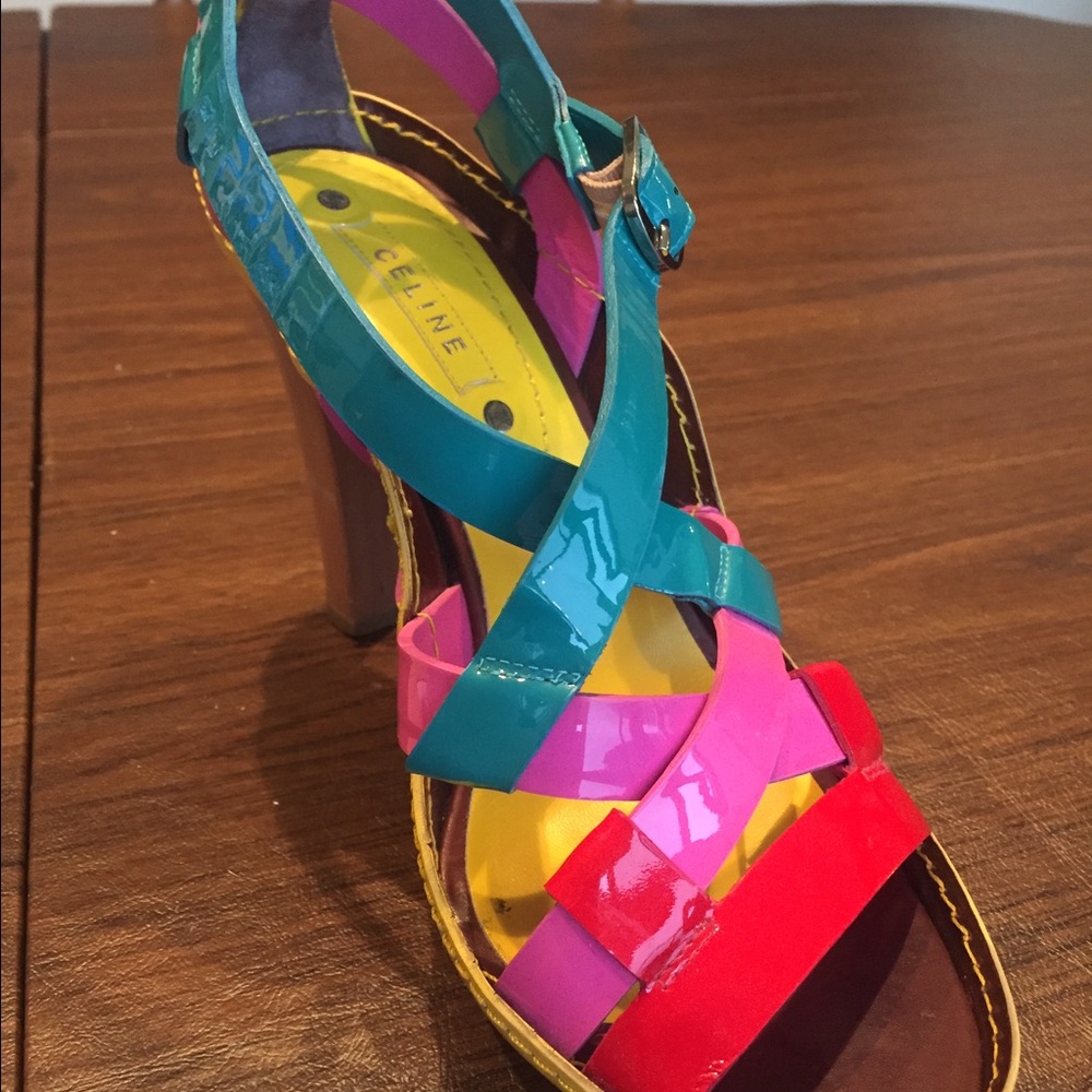 CELINE MULTI COLORED PATENT LEATHER PUMPS