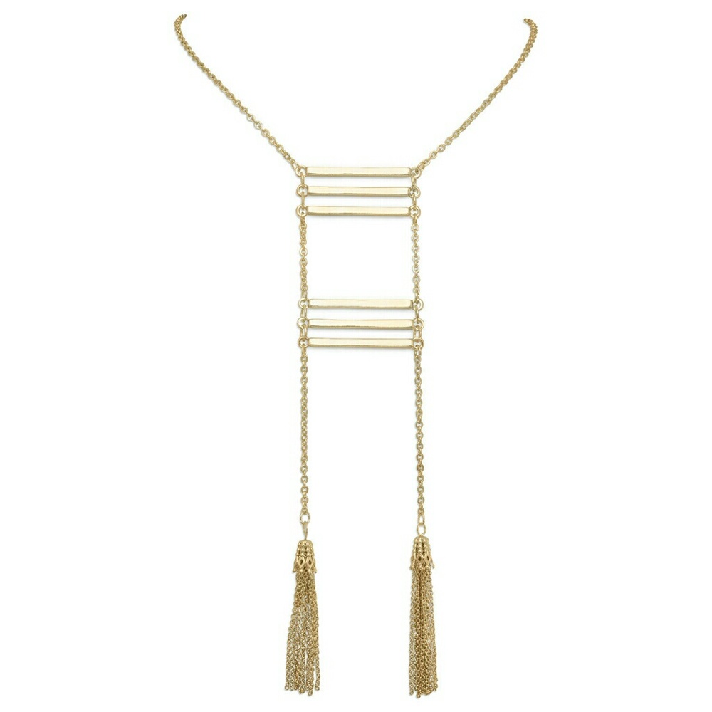 Gold Ladder Necklace with Tassel Drop