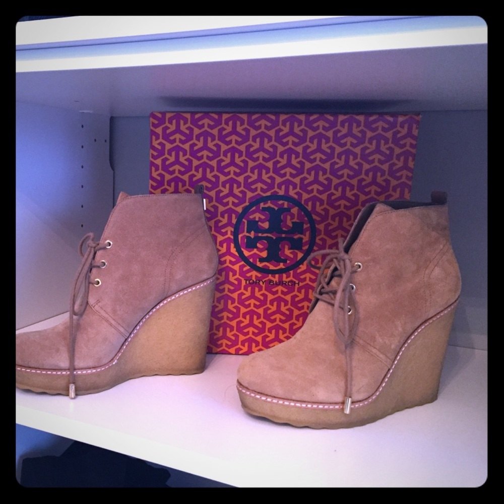 Tory Burch Denise Wedge in Split Suede