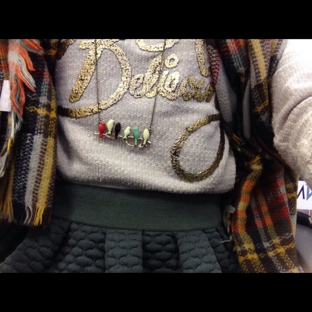 •Necklace• Birdies on Branch Aqua Bronze Boho Chic - Picture 3 of 7