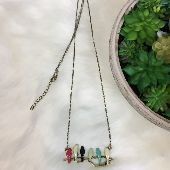 •Necklace• Birdies on Branch Aqua Bronze Boho Chic - Picture 4 of 7