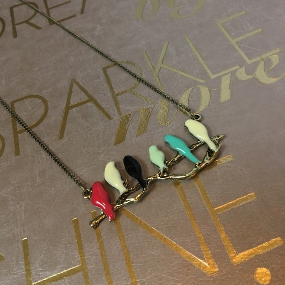 •Necklace• Birdies on Branch Aqua Bronze Boho Chic - Picture 6 of 7