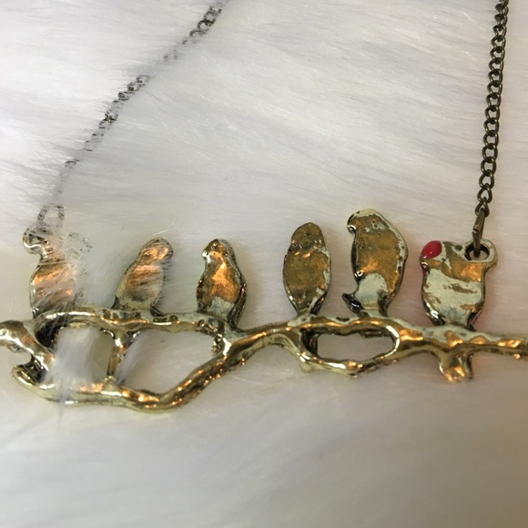 •Necklace• Birdies on Branch Aqua Bronze Boho Chic - Picture 7 of 7