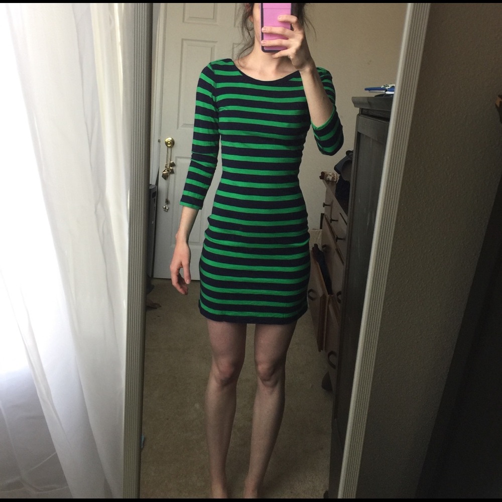 Navy and green striped knit dress