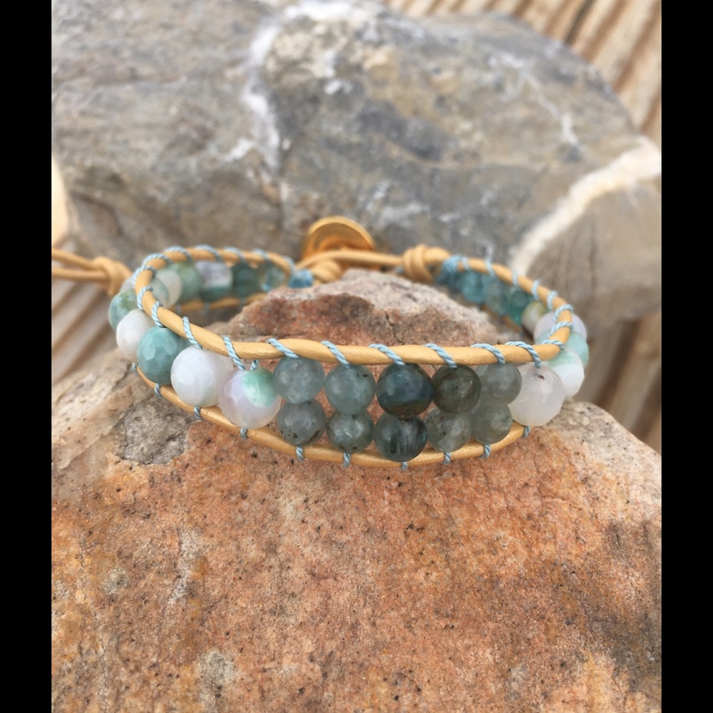 SOLD Single Agate Leather Wrap