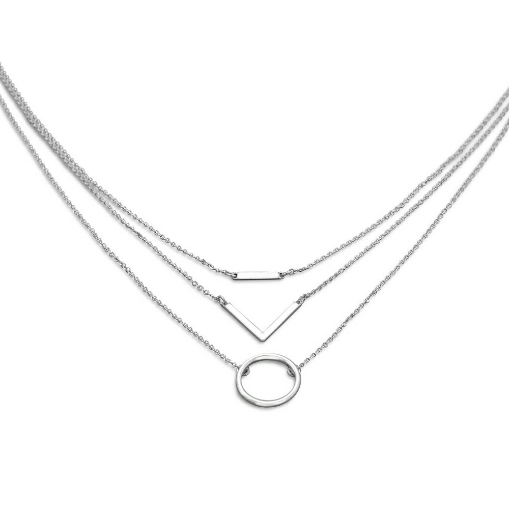 Triple Strand Geometric Necklace