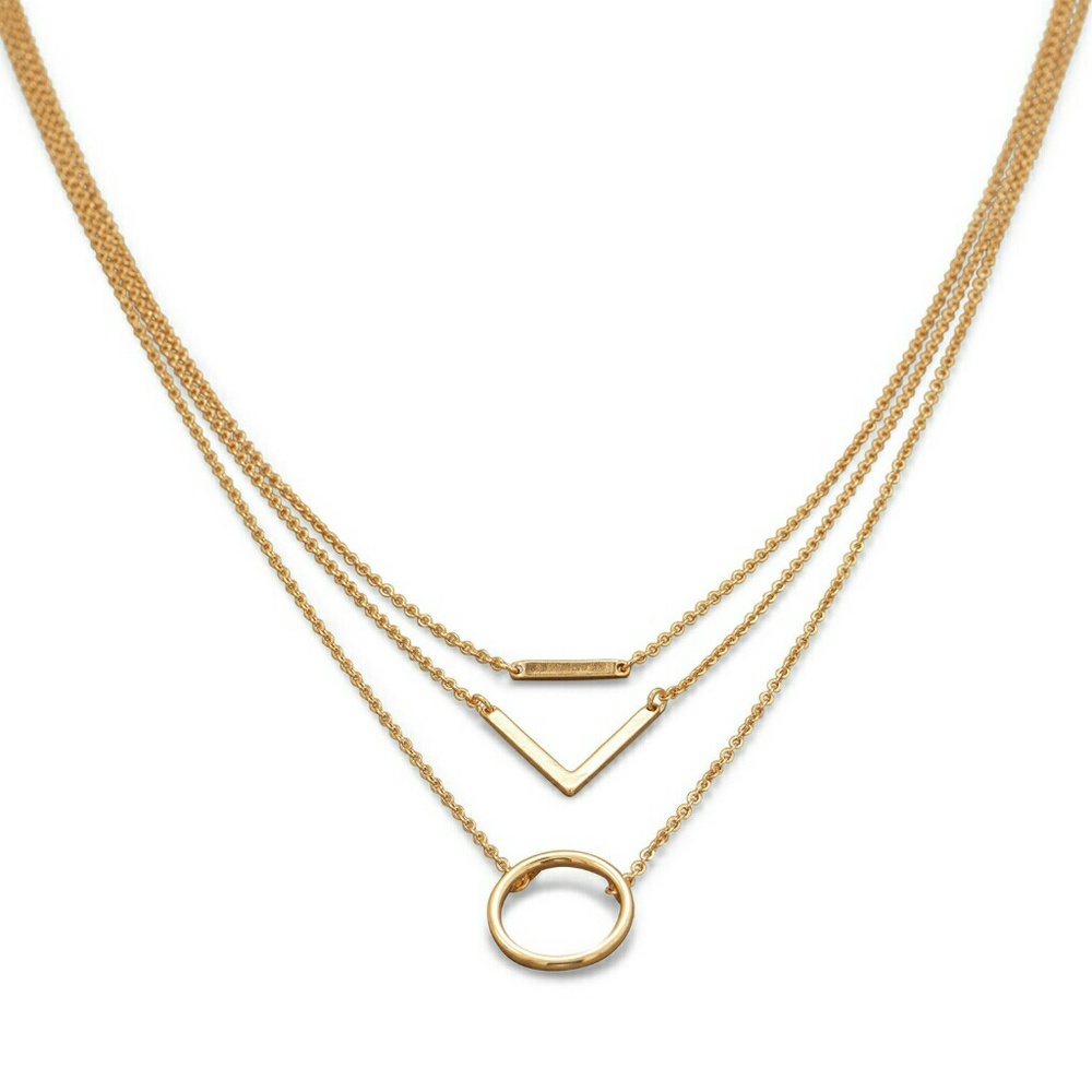 Triple Strand Gold Geometric Necklace