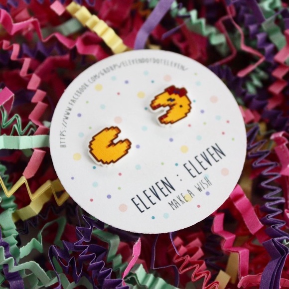 Mr & Mrs Pac-Man Video Game Stud Post Earrings - Picture 2 of 8