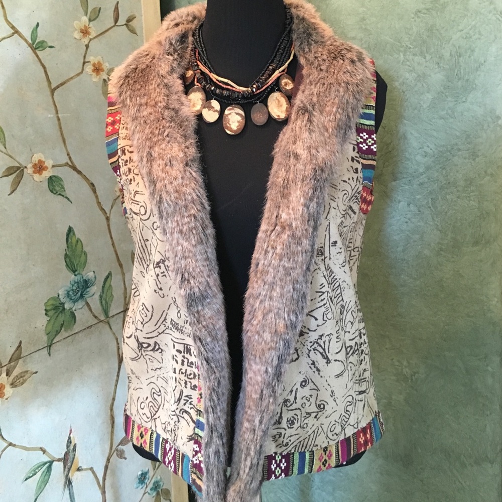 Chico's Size 2 fur trimmed vest
