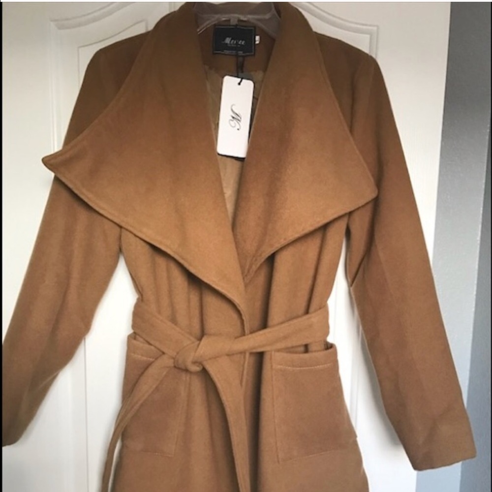 Korean fashion wide lapel wrap camel coat