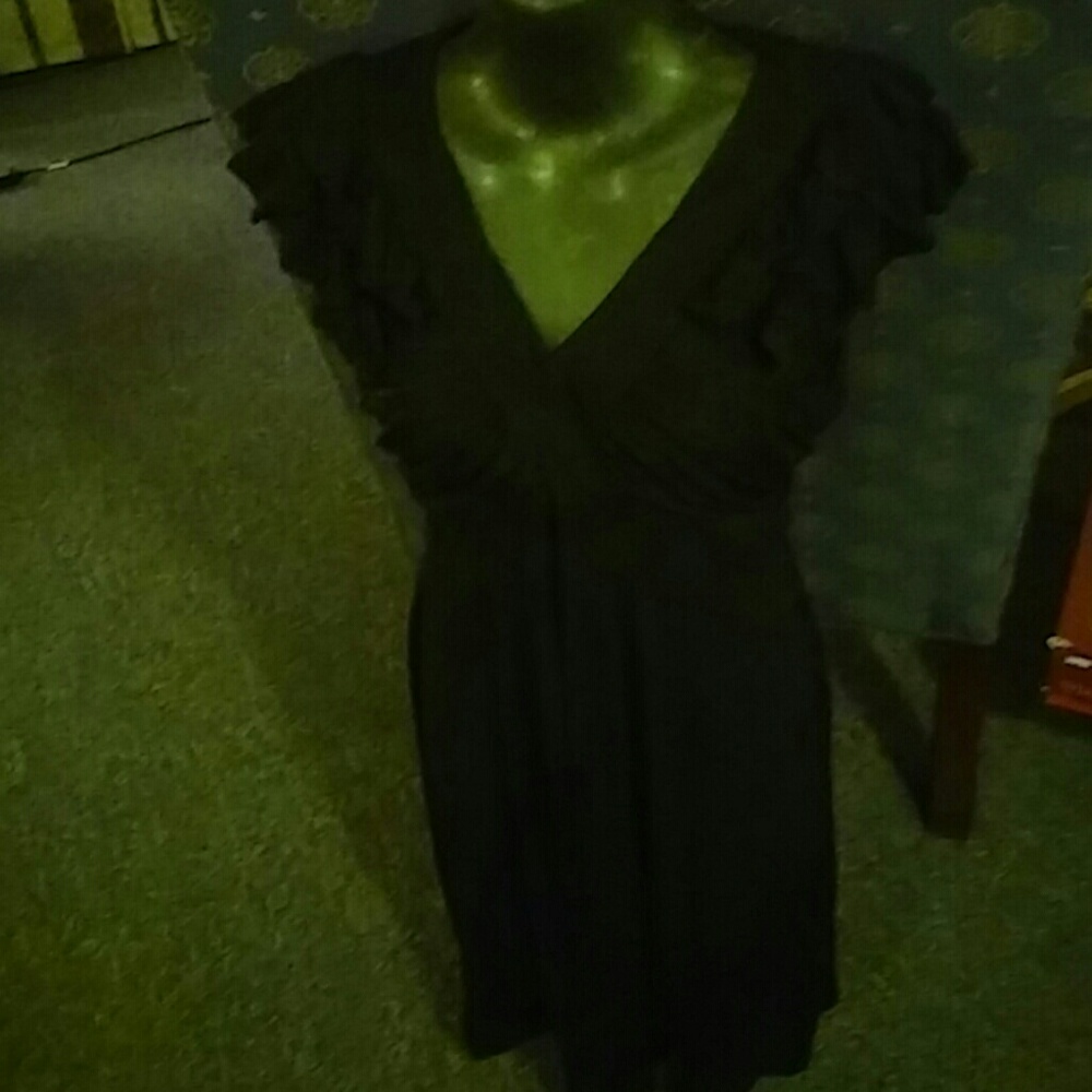Black V neck Empress waist Dress