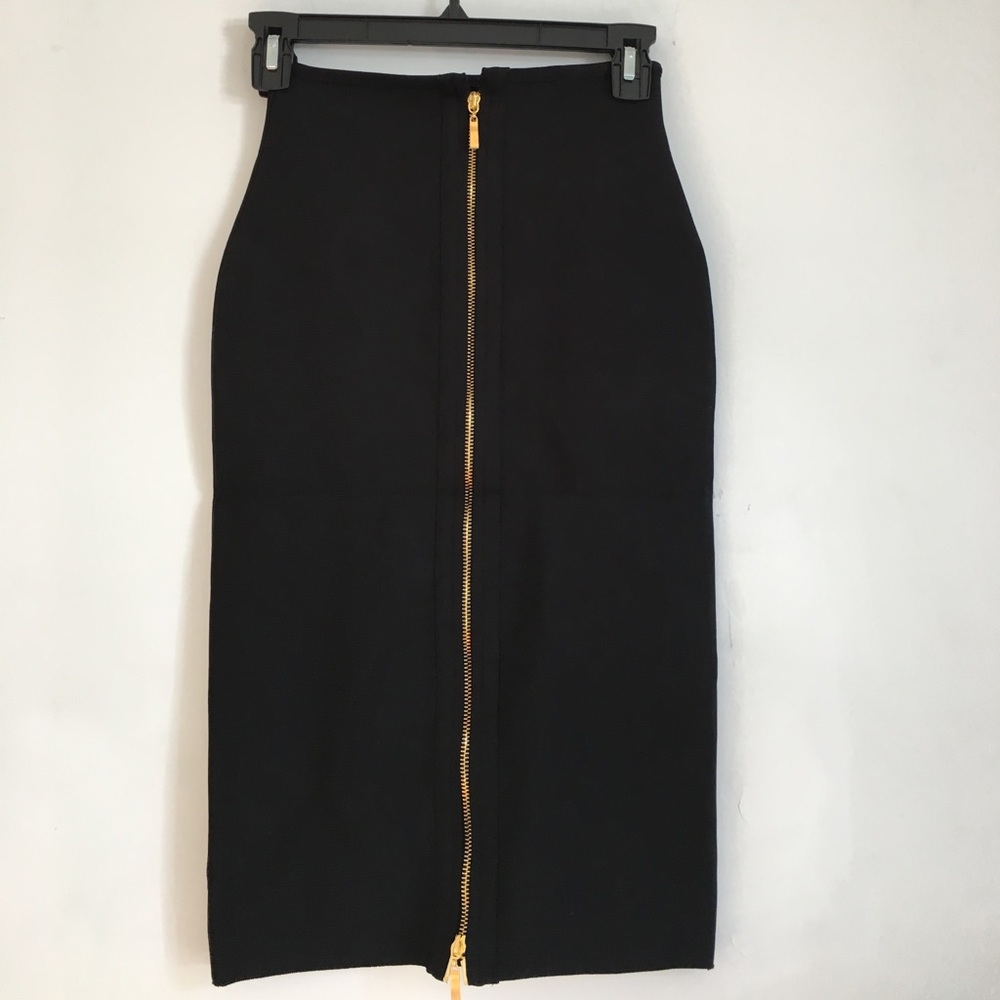 High waist Black skirt with gold double zipper