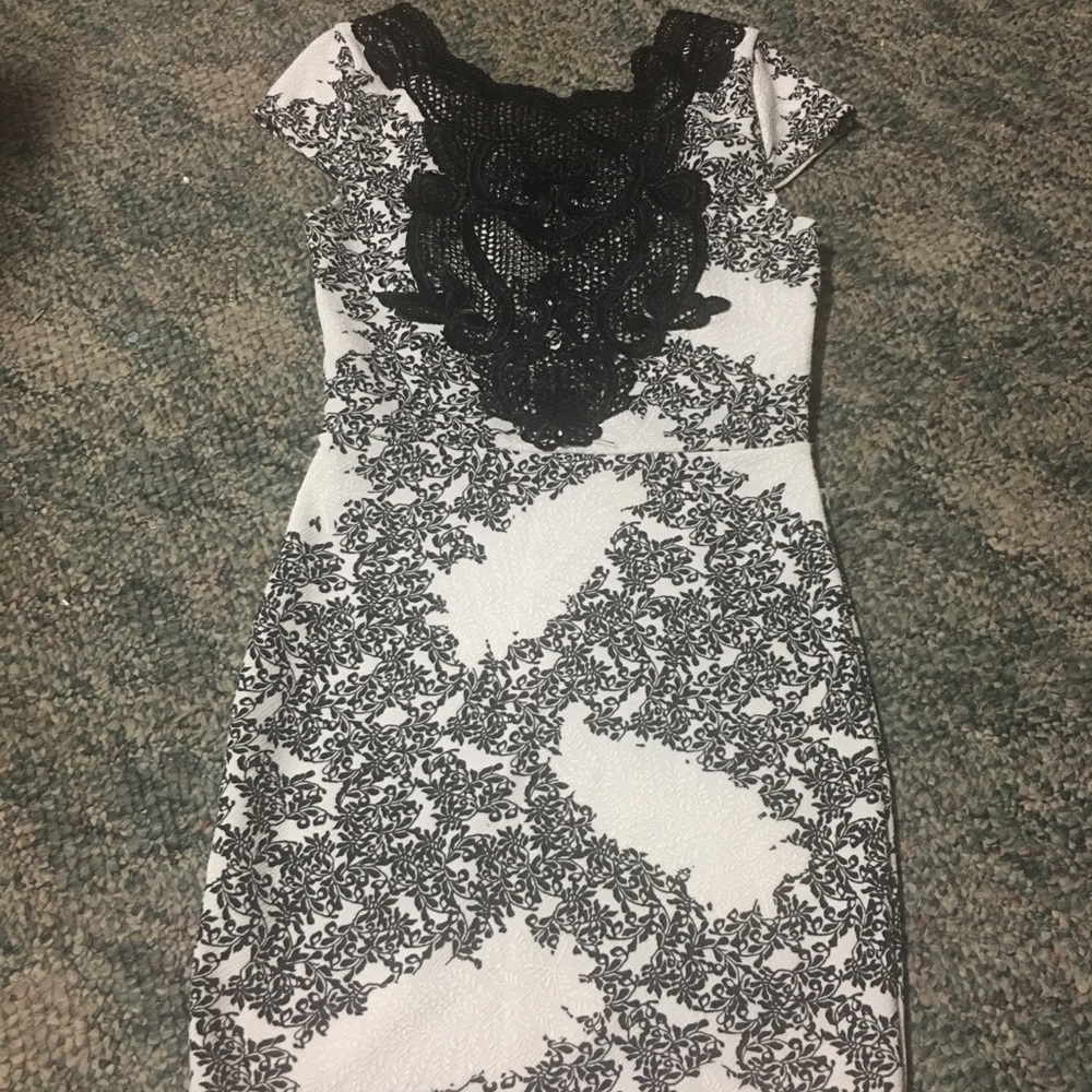 Black and white floral lace dress