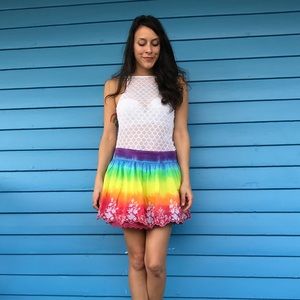 Hand dyed festival rainbow skirt