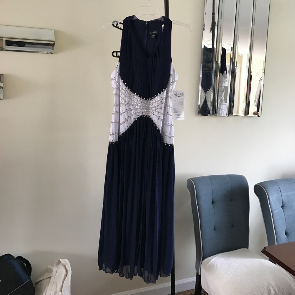 Navy and White Evening Dress