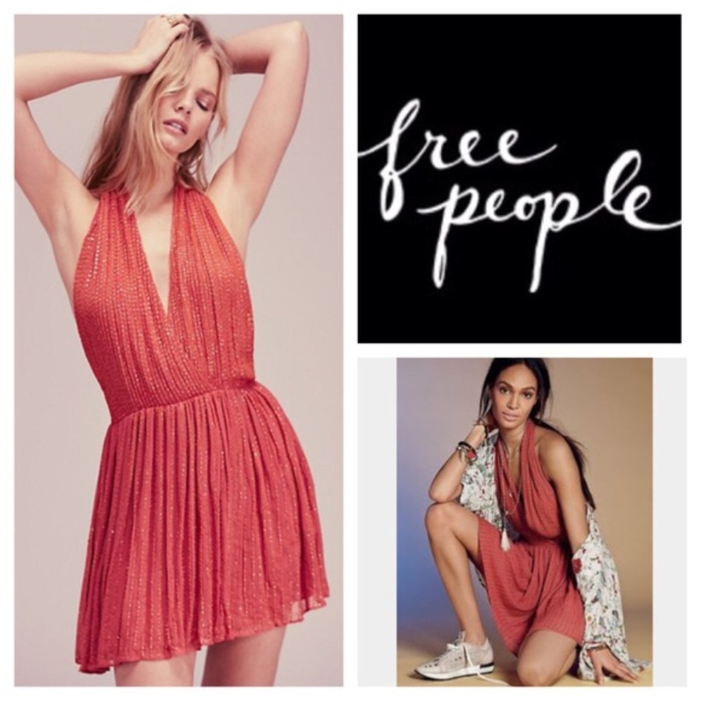 Free People Beaded Dress coral be mine