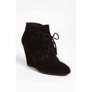 Via Spiga black suede lace up wedge booties