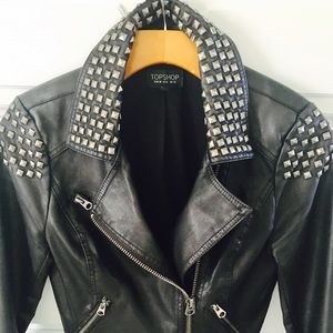 Topshop Studded Black Leather Jacket