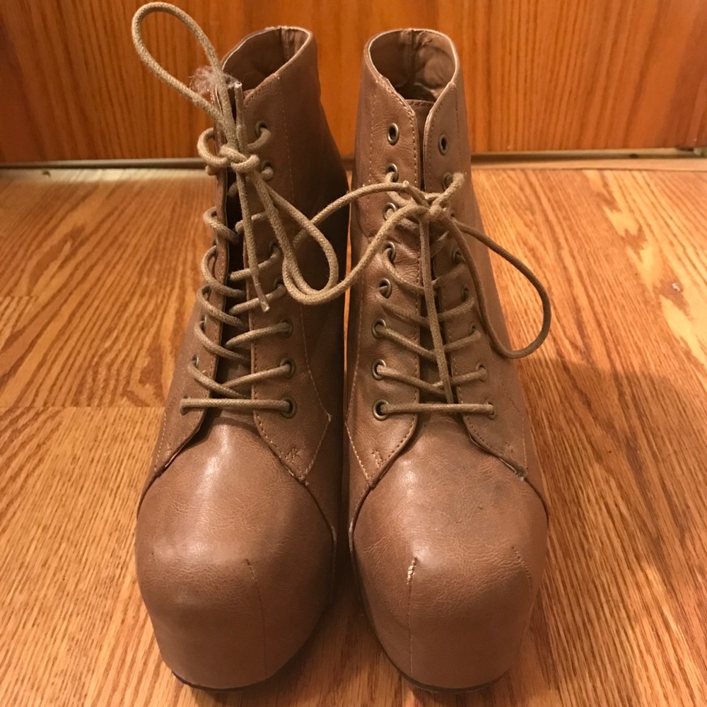 Brown platform lace up heels