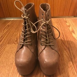 Brown platform lace up heels