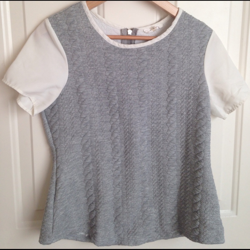 Medium Sugarlips grey Top and cream sleeves