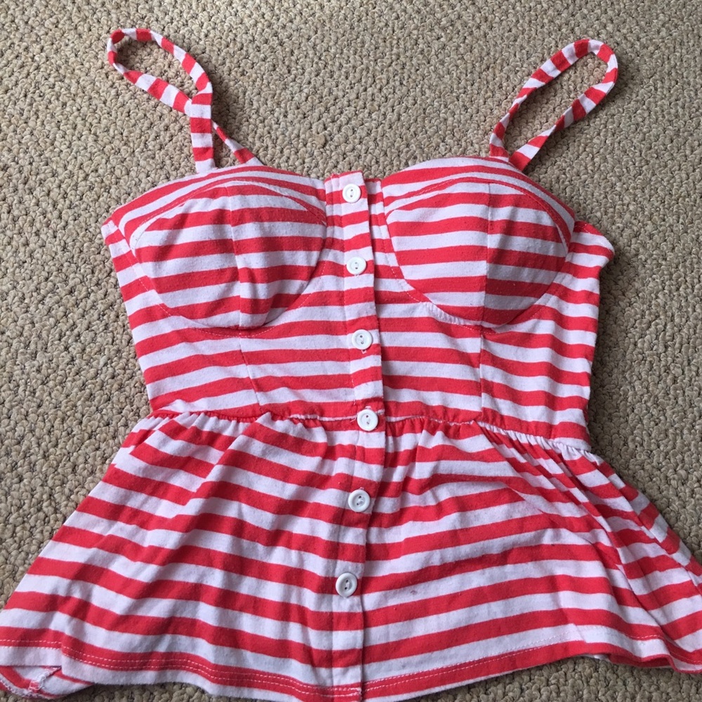 Red camel striped tank top