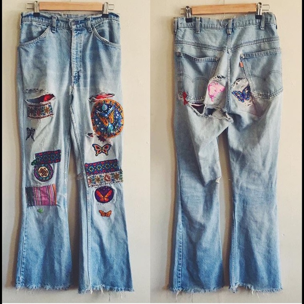 70's vintage patched orange tab levi bell bottoms