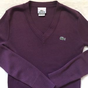 Lacoste purple v neck sweater