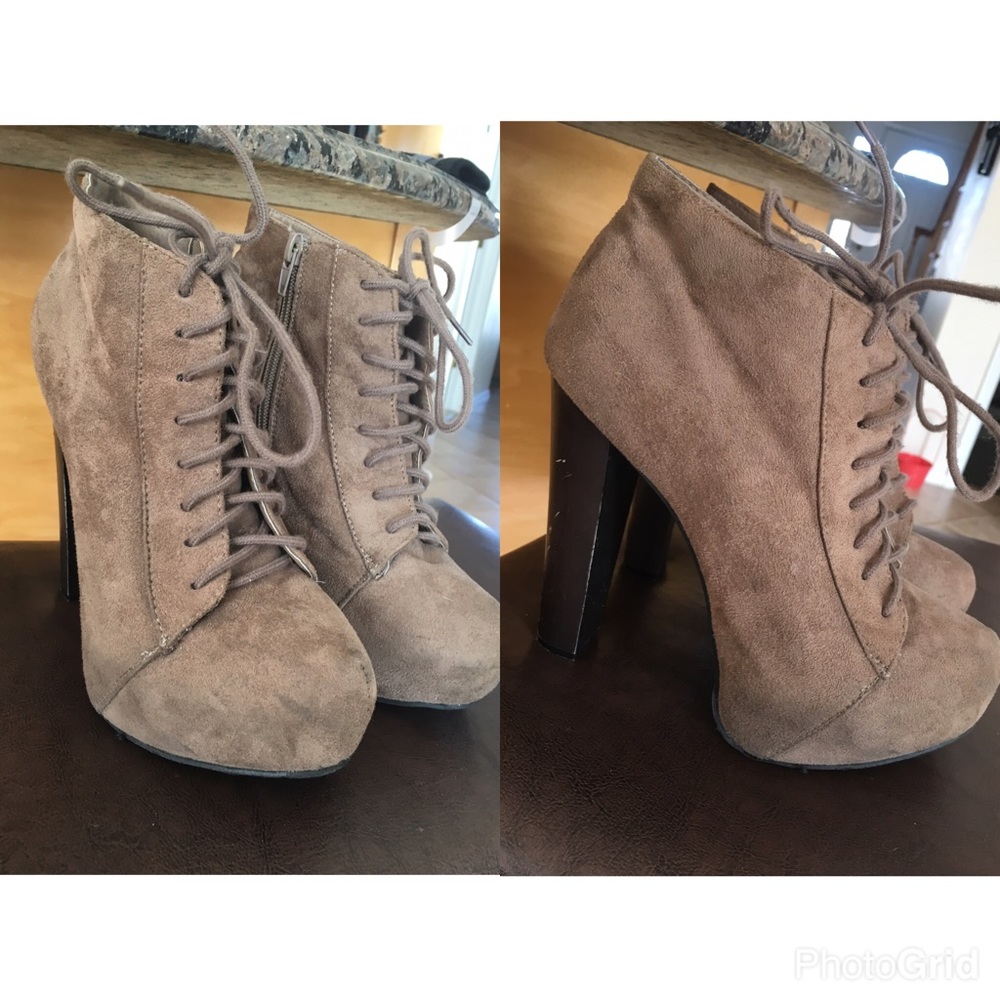 Taupe Suede Lace Up Ankle Booties