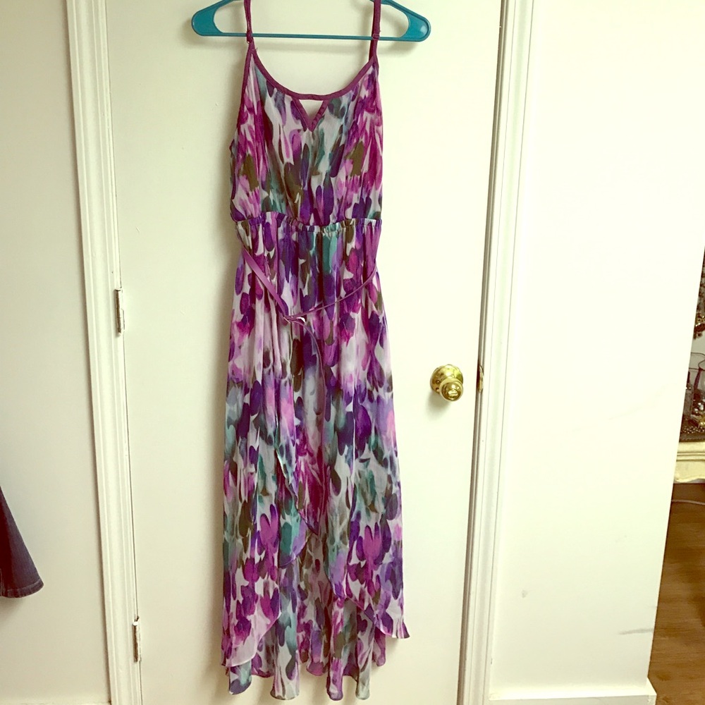 watercolor chiffon tulip dress 18/20 w/ belt