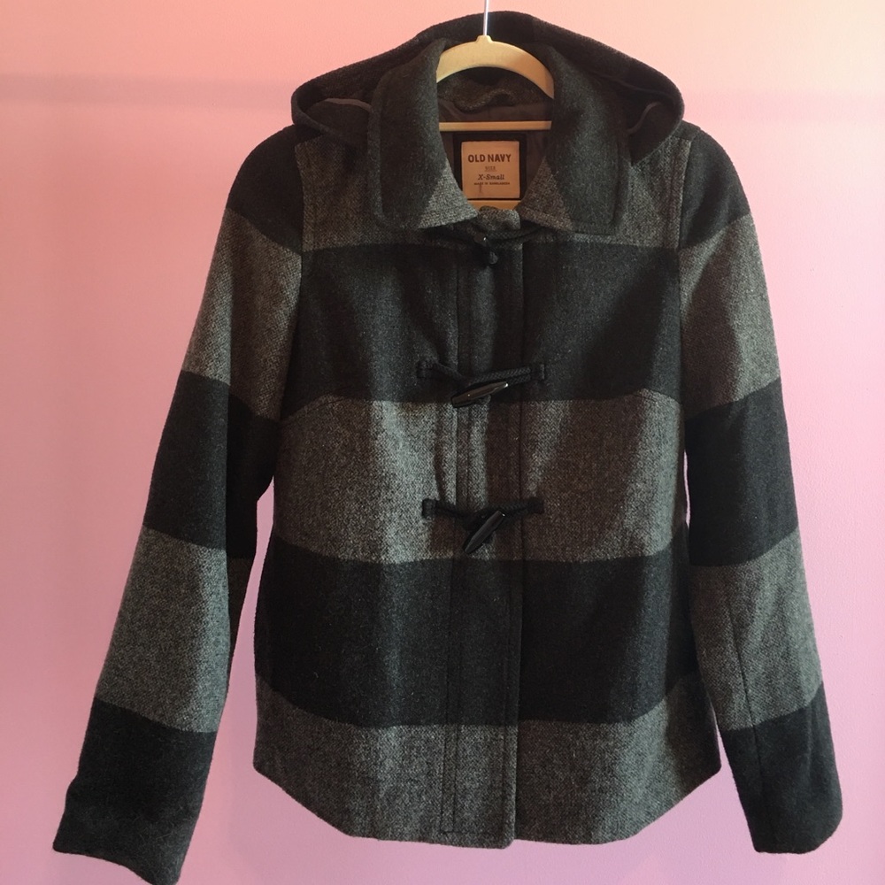 Old Navy jacket, wool blend, black & grey, XS