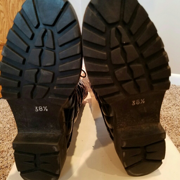 Nouchka Black Patent leather quilted Combat Boots. - Picture 4 of 10