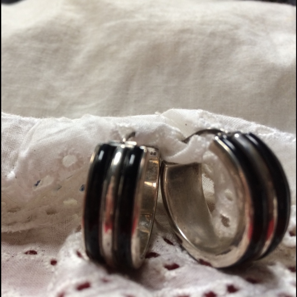 Silver & Onyx Pierced Earrings