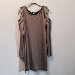 Cold Shoulder Fitted Mini Dress with Bead Detail