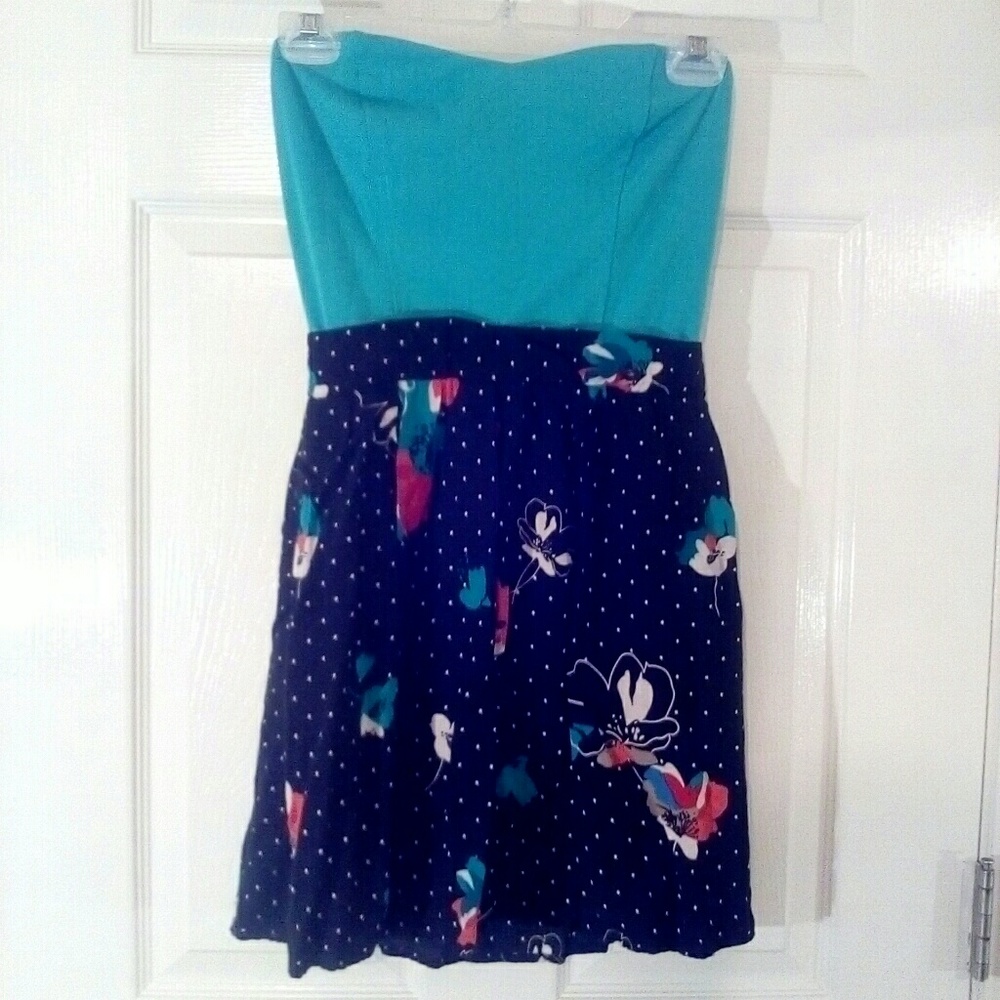 Strapless Solid and Floral Dress