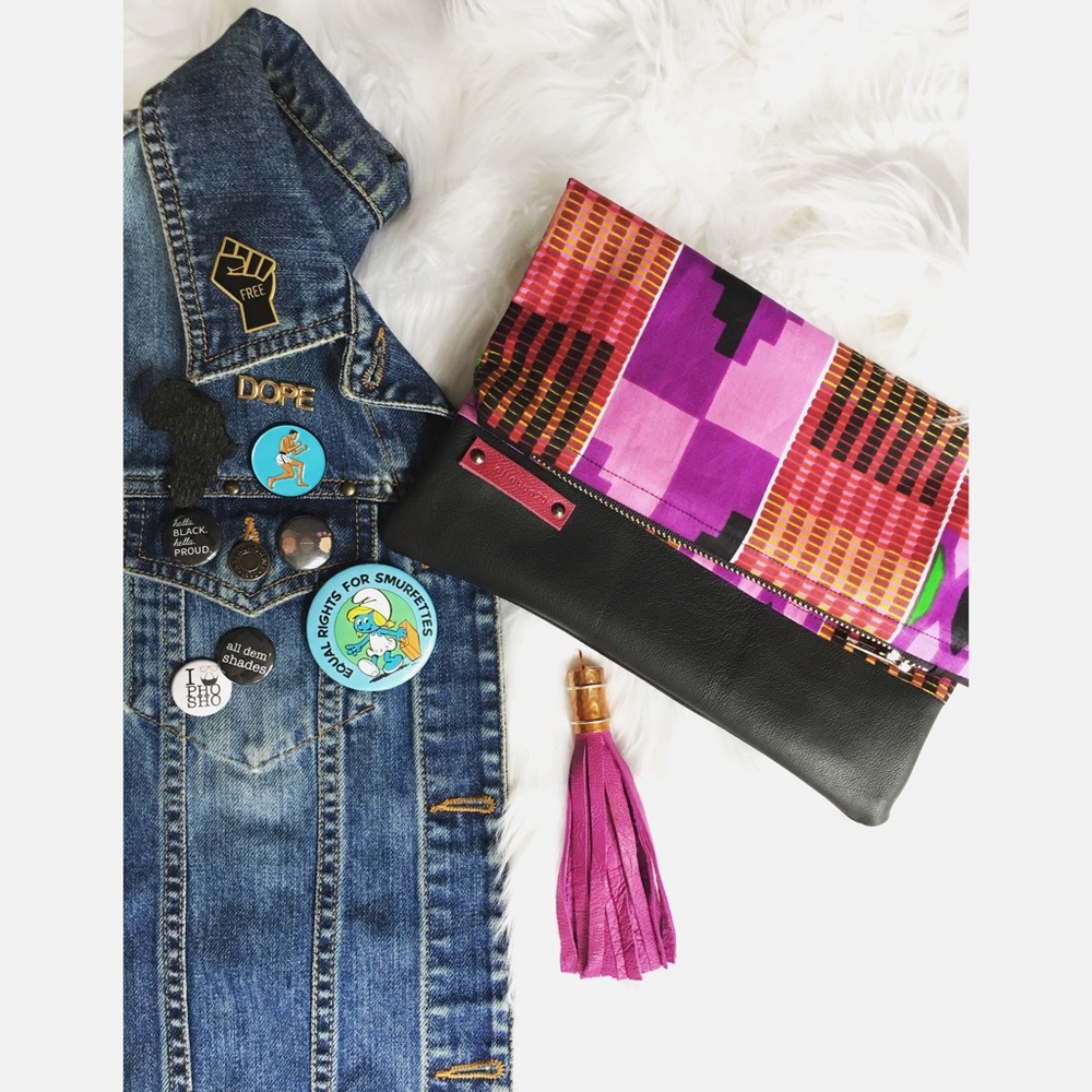 purple reign + black leather clutch