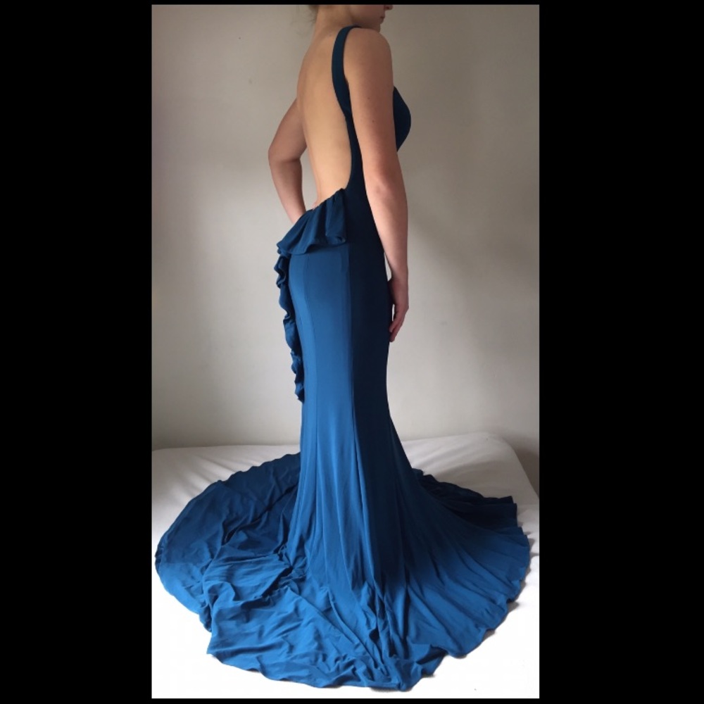 SALE  Blue backless mermaid style prom dress