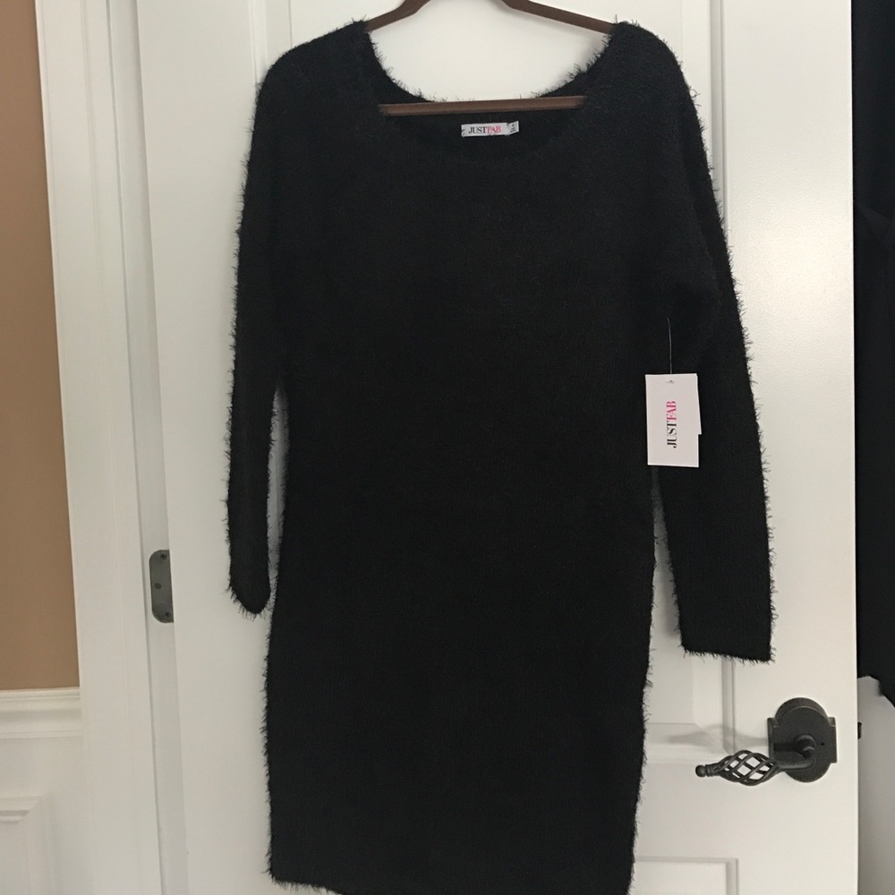 Black fuzzy off shoulder dress