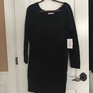 Black fuzzy off shoulder dress