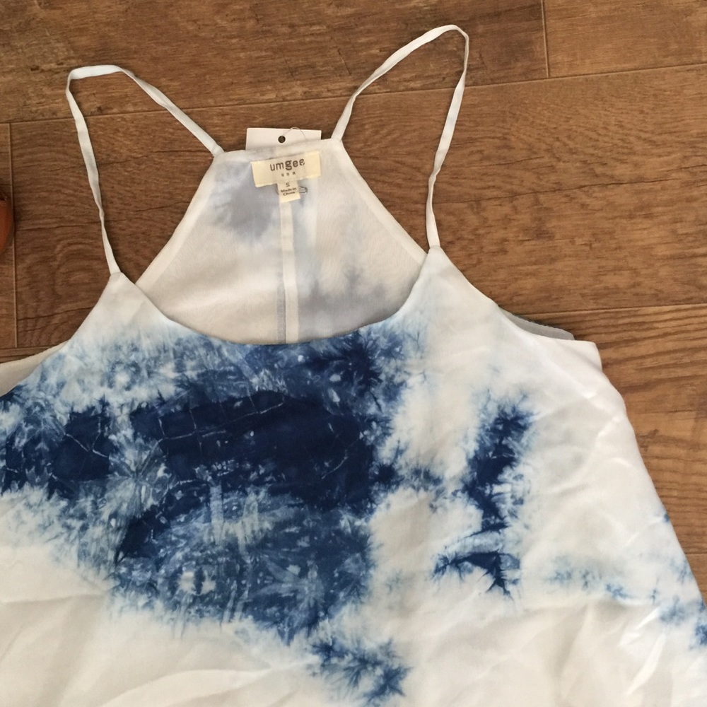 🆕Blue/White Tye Dye Razor Back Tank w Lace Bottom - Picture 3 of 4