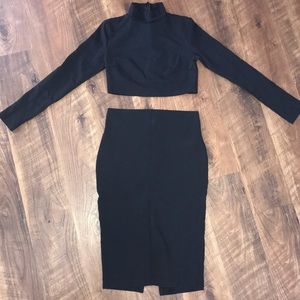 Naked wardrobe black crop top/ midi set