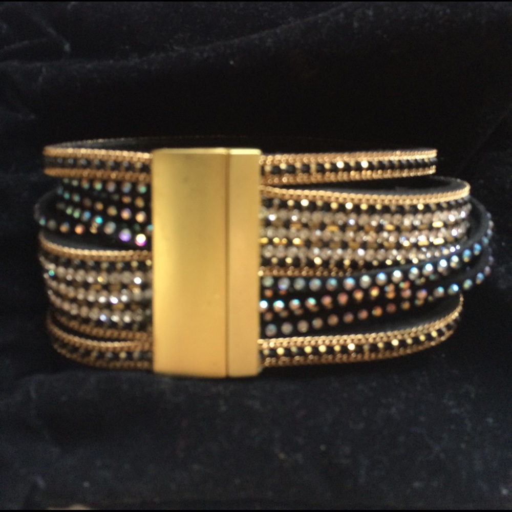 Beautiful Rhinestone and Gold Strappy Bracelet