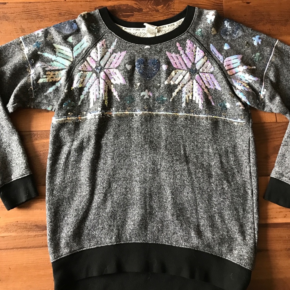 PINK Grey Winter Sequin Sweater