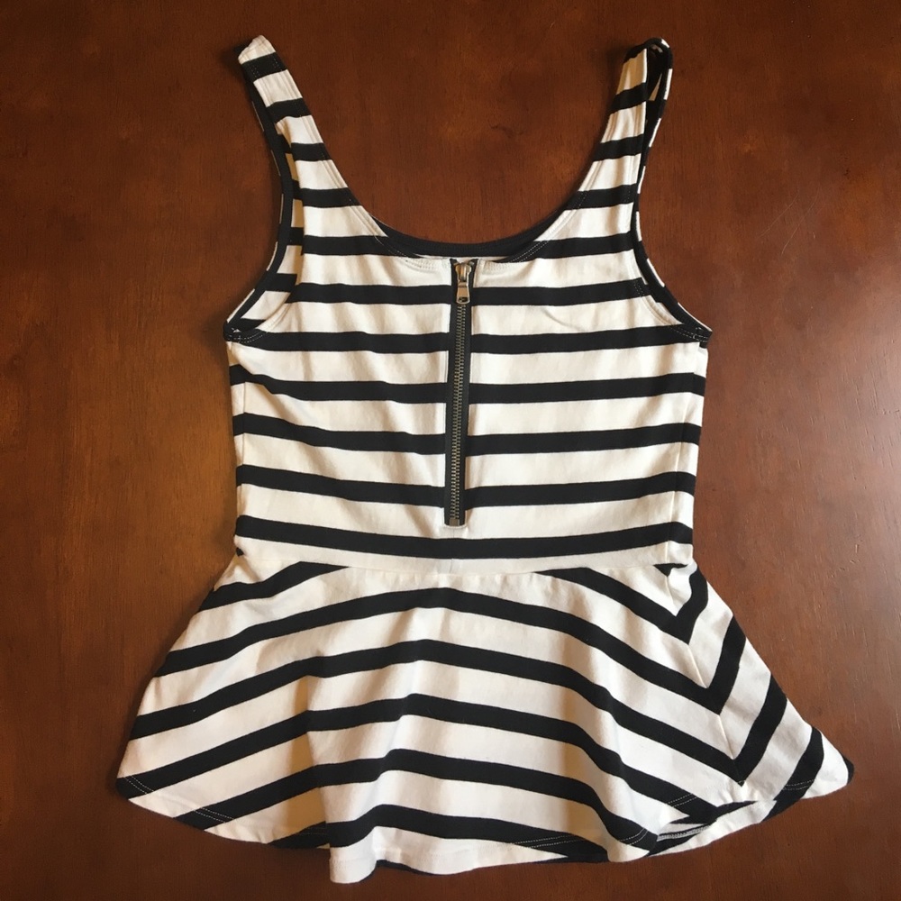 Black and white peplum blouse
