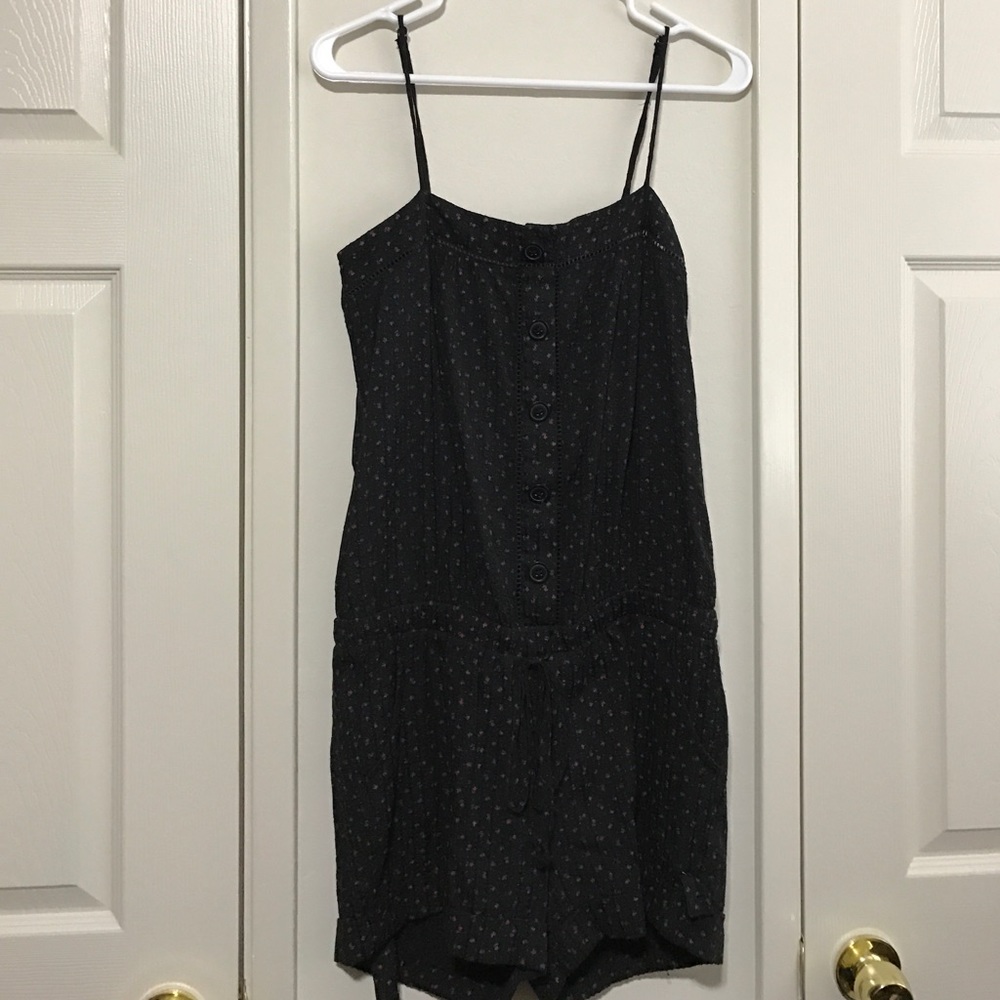 Black with red flower shorts romper