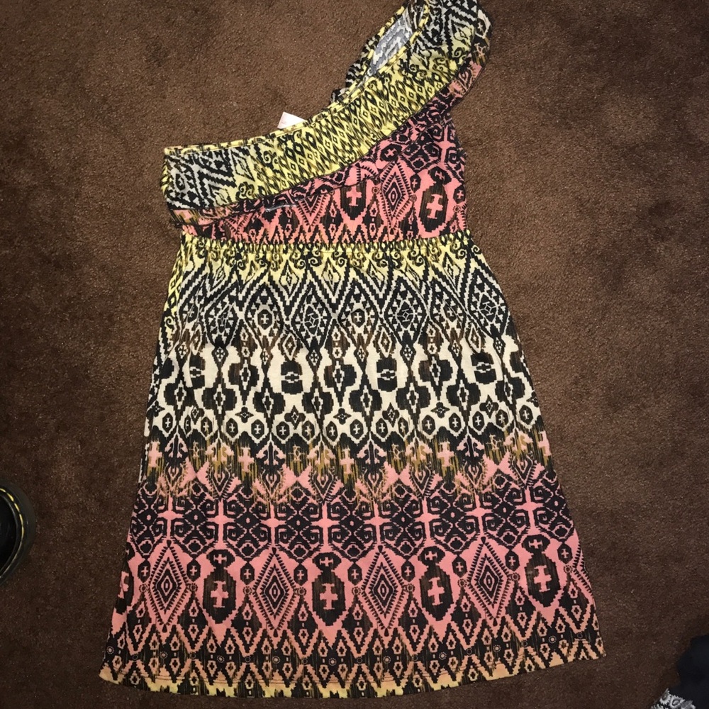 One shoulder tribal print dress