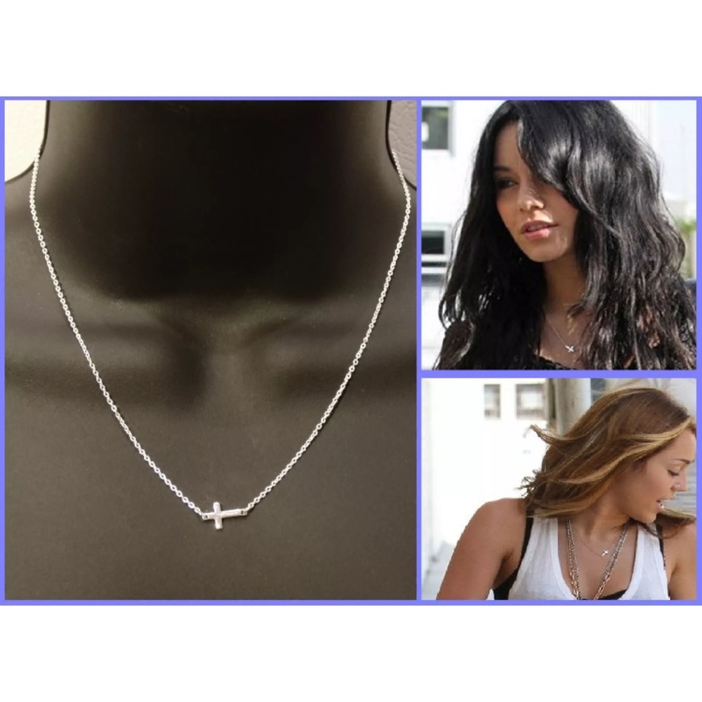 Sterling Silver Small Sideways Cross Necklace