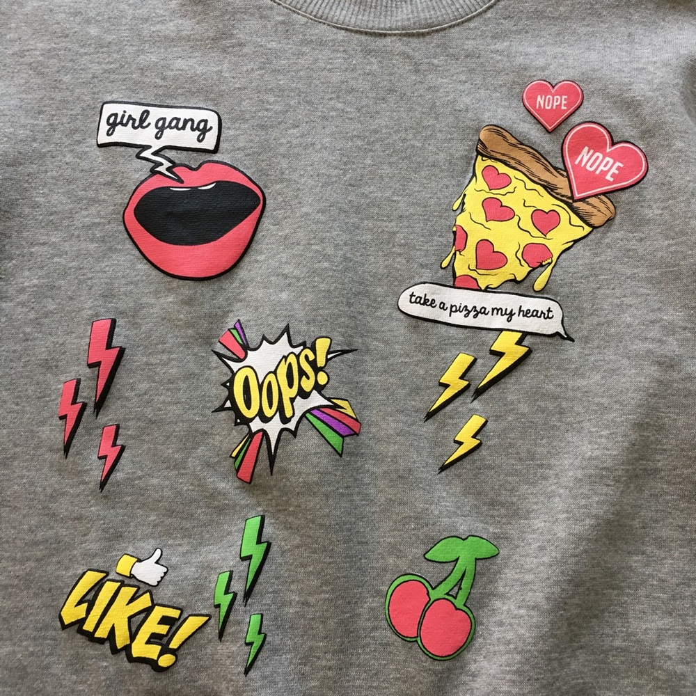 NEW PIZZA Gray Crewneck Oversized Sweatshirt - Picture 2 of 7