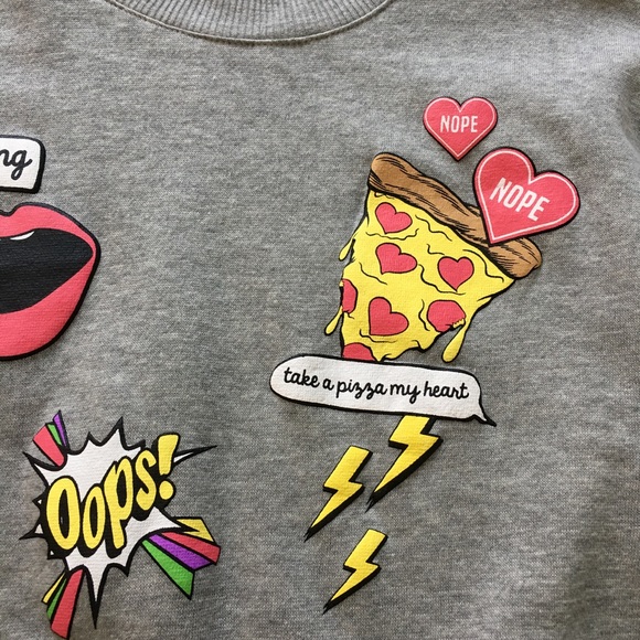 NEW PIZZA Gray Crewneck Oversized Sweatshirt - Picture 3 of 7